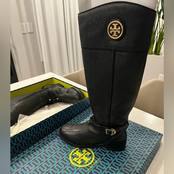 Tory Burch Teresa Black Leather Riding Boot Size 9 - Picture 1 of 6